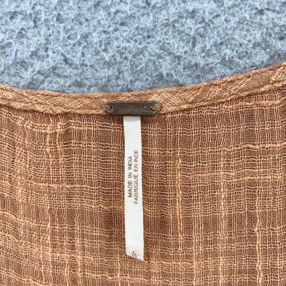 Free People Top Womens Large Brown 3/4 Angel Sleeves Ruffled Godet Gauzy Boho - Picture 5 of 10